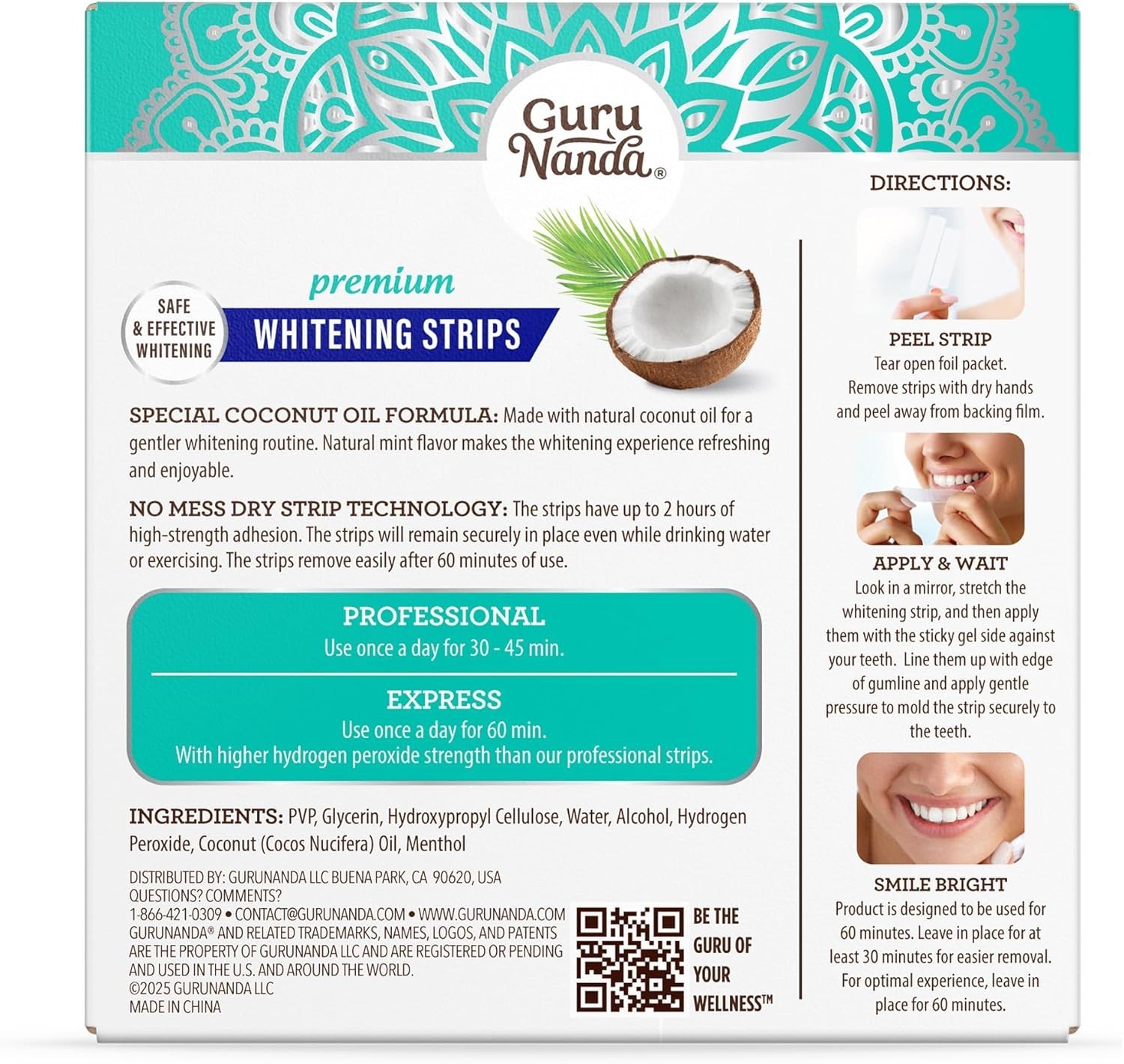 GuruNanda Teeth Whitening Strips - 7-Day Treatment with Non-Slip, Dry Strip Tech