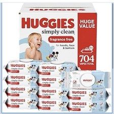 Huggies Simply Clean Unscented Baby Wipes 704 Ct 11 Flip-Top Packs Diaper Wipes