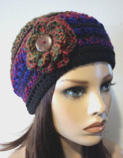 crochet womans handmade flower hat beanie gemstone puffs