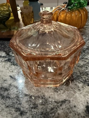 Vintage INDIANA GLASS Concord Pink Depression Glass Octagon Shaped Dish & Lid