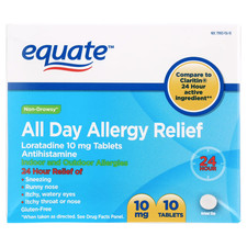 Equate Non-Drowsy All Day Allergy Relief Loratadine 10 Mg Tablets Antihistamine,