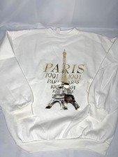 Paris Eiffel Tower Graphic Sweatshirt 1991 White Gold Unisex Crewneck Pullover L
