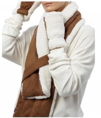 Apparis Ziggy Faux Shearling Wrap Scarf & Gloves Bundle Brown / White One Size