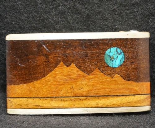 WL05156 VINTAGE 1970s KENNETH REID *MOON OVER MOUTAINS* ARTWORK MENS BELT BUCKLE