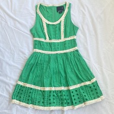 Forever 21 Collection Dress Green Eyelet Lace Pom Trim Sleeveless Sz 4 Y2K Boho
