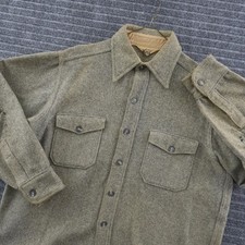 Vintage 60s Woolrich Wool Shirt Jacket Mens XL Grey Tan Heavy Flannel