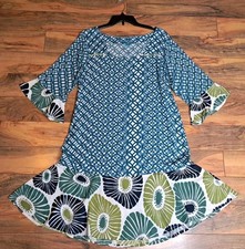 Balizen Womens Ruffle Hem Flare Sleeve Shift Dress Colorful Geometric Floral 