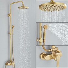 Antique Brass Exposed Bathroom Shower Mixer Twin Head Large Bar Set Round Valve