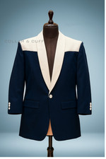Men Blue White 2 Pc Customized Western Cowboy Embroidered Western Wedding Suit