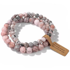 Luxury Natural Stone Bracelet Set 3Pcs Agate Rhodonite Beads Gift