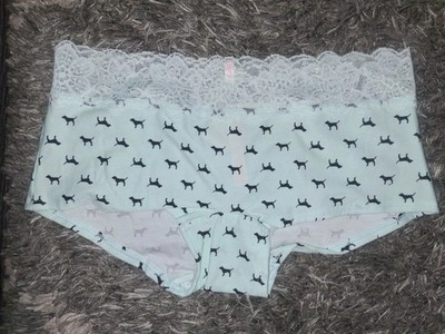 VS pink Older Style Lace Trim Boyshort Panty BRAND NEW Medium Mint Frosting Logo