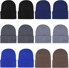 12-Pack Knitted Winter Beanie Hats for Men and Women, Warm and Cozy Cuffed Skull