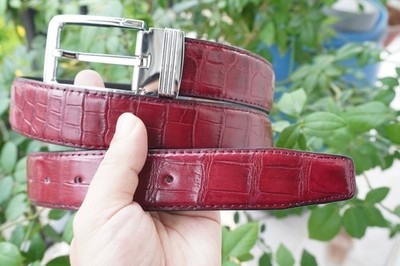 Vintage 80s Croc Leather Toggle Clasp Red Belt NicoBlu® Blair Leather Belt in Croc-Embossed Red main image 3
