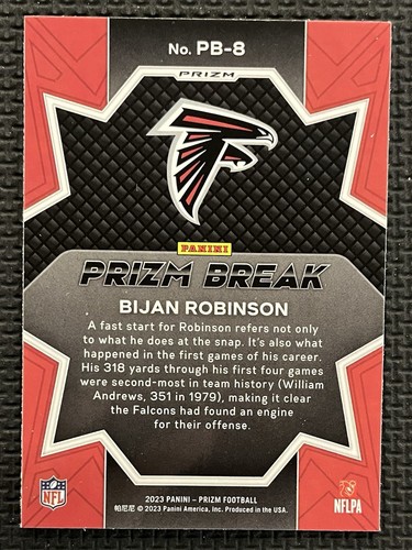 2023 Panini Prizm - Prizm Break Green Wave Prizm #PB-8 Bijan Robinson (RC) - Picture 2 of 2