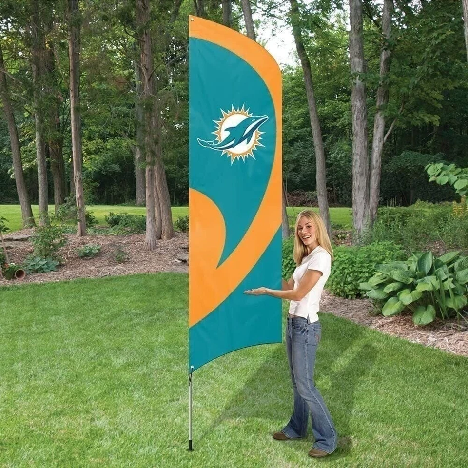 Kit de puerta trasera bandera equipo Miami Dolphins de 8 pies de altura con poste de metal Foto 2 de 2