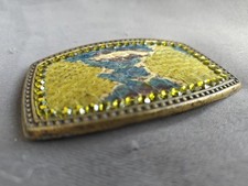 Vintage Belt Buckle Green Snakeskin Crystal Diamonte Bling Western Alumaline