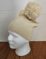 Frye and Co. Women's Beige Cable Knit Pom Pom Beanie One Size Ski Winter Snow