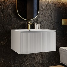Image of 700mm White Fluted Wall Hung Vanity Unit with Aluminium Basin - Venice VENW700