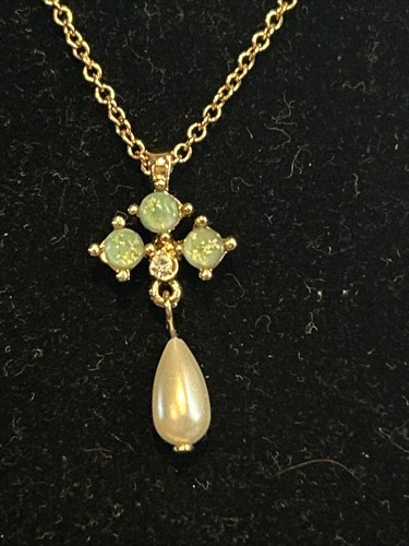 Vintage Avon Halskette goldfarbene Kette Hänger Träne Kunstperlen 14,5 Zoll - Bild 2 von 5