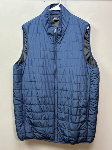 Chaps Puffer Vest Mens Large Tall Blue Full Zip Casual Quilted Packable Pockets