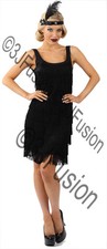 Adult Ladies Black Flapper Costume Roaring 20's Charleston Gatsby Fancy Dress FD