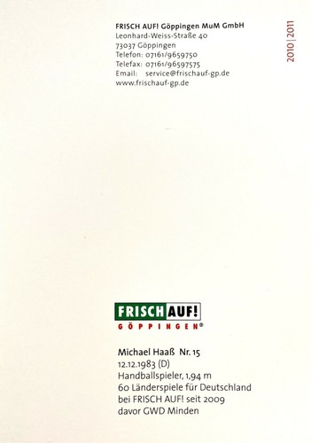 Orig. unterschriebene Autogrammkarte MICHAEL HAAß Frisch Auf Göppingen 2010/11 - Bild 2 von 2
