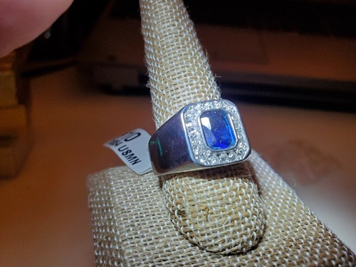 New Men's 3 Carat Blue Sapphire Solid Stainless Steel Ring Size 9 Free Shipping - Picture 5 of 12