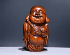 Chinese Boxwood Beautiful Wood Carving Maitreya Buddha Statues Sculpture Gift