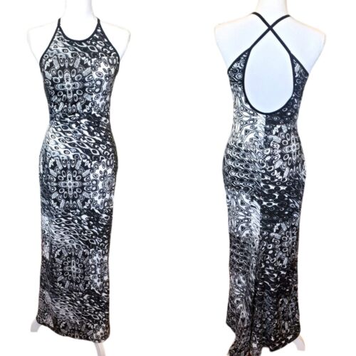90s Gunne Sax Sexy Psychedelic Sequins Long Stretchy Formal Dress Small Sparkle