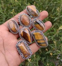 Tiger's Eye 925 Sterling Silver Plated Gemstone Rings,Handmade Hippie Rings 
