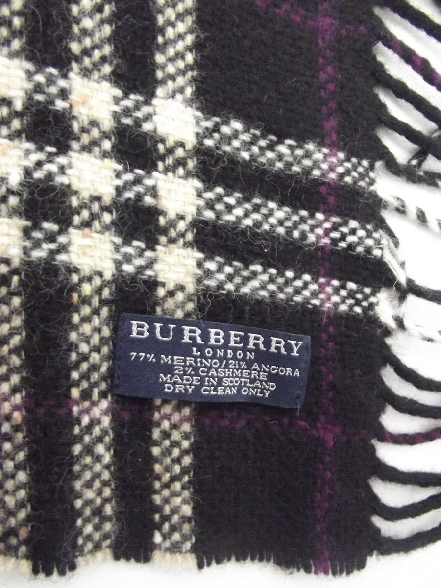 Burberry Scarf Muffler Double Fringe Plaid Checker Purple