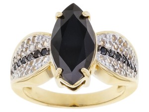 Authentic 4.29 Ct Black Spinel,White Topaz,Round Black Diamond 18k Gold Plated Silver Ring