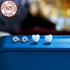 Beauty Opal Solid 925 Sterling Silver Heart Shaped Stud Earrings Women Jewelry