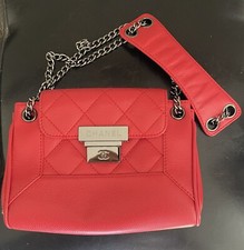 Authentic Chanel Red Caviar Accordion Flap Bag