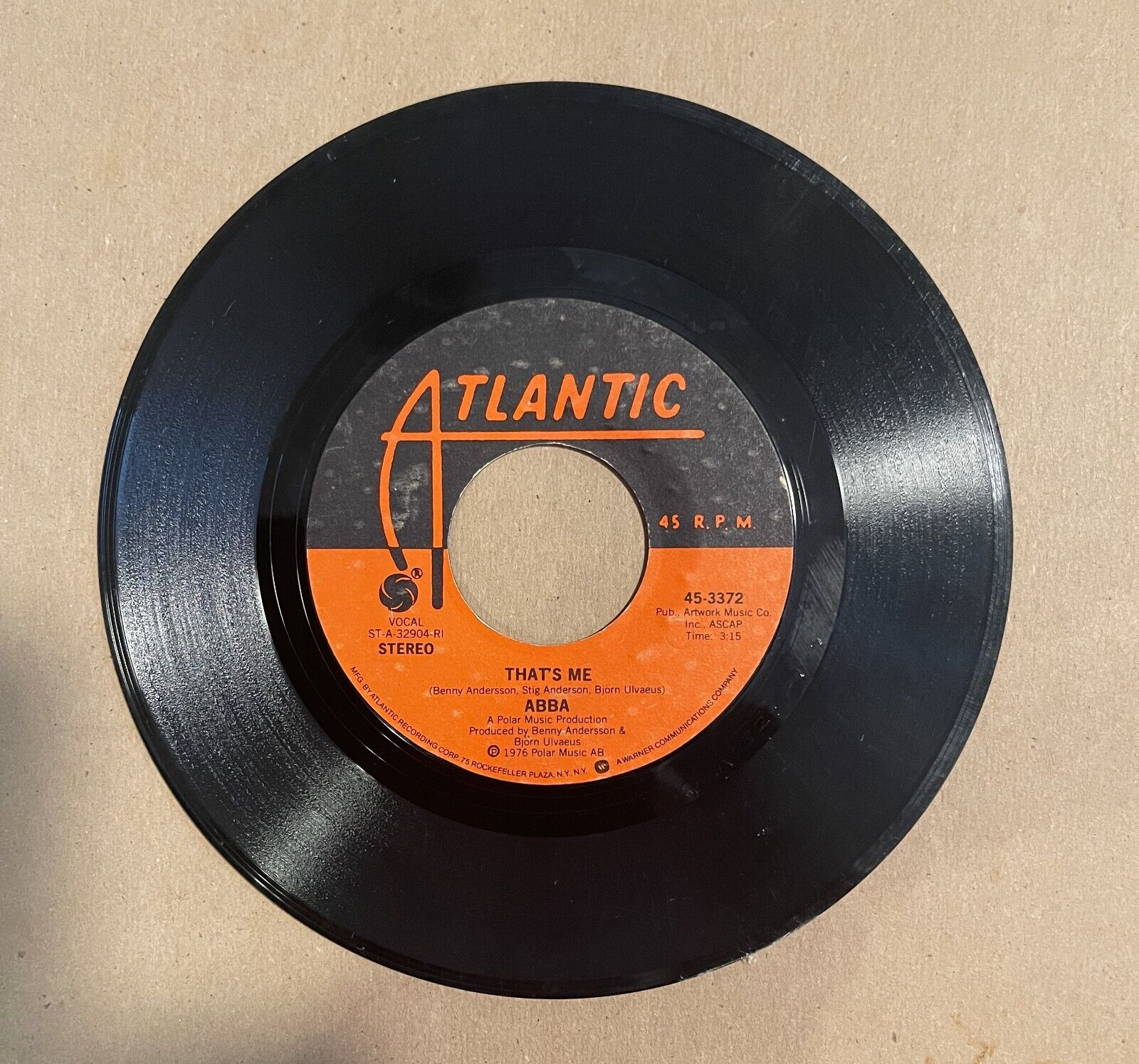 ATLANTIC RECORDS, ABBA. 45 RPM 7 INCH. DANCING QUEEN. TESTED.