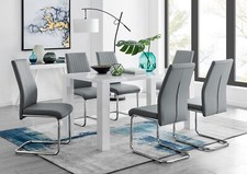 Image of PIVERO White High Gloss Kitchen Dining Table And 6 Faux Leather Lorenzo Chairs