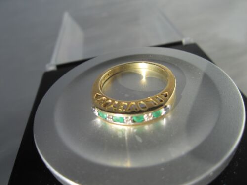 VINTAGE 10K SOLID GOLD GENUINE COLOMBIAN EMERALD & DIAMOND “I LOVE YOU” RING