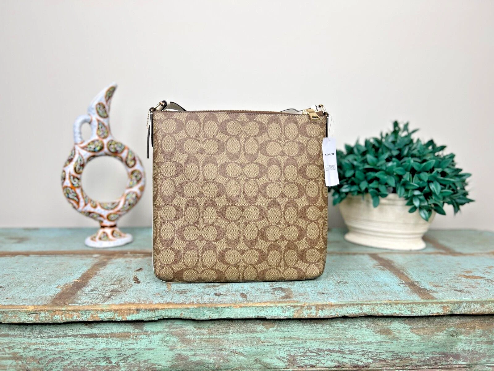 Coach C1554 Borsa Portadocumenti Rowan Cachi Gesso Tela Firmata