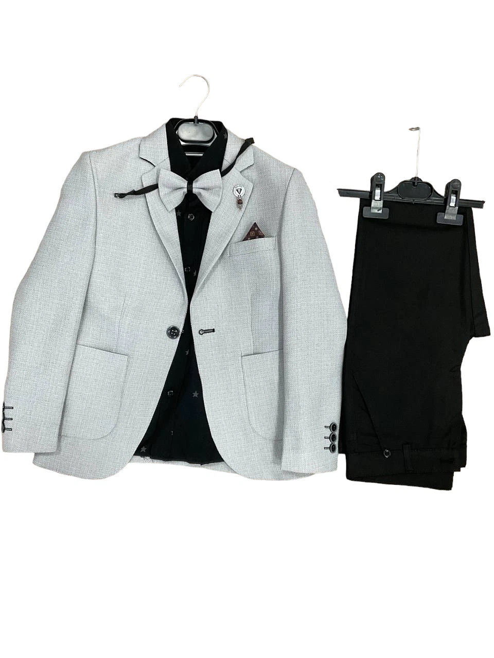 Kids Toddler Boys Suit Set with Jacket and bow tie (Gray)