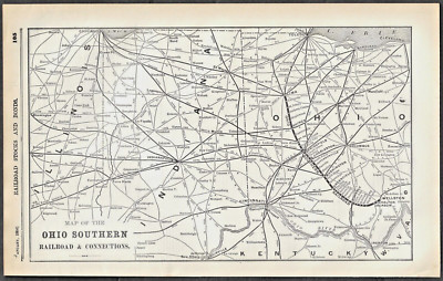 1894 EISENBAHNKARTE ~ OHIO SÜDBAHN & VERBINDUNGEN ~ 8 x 12