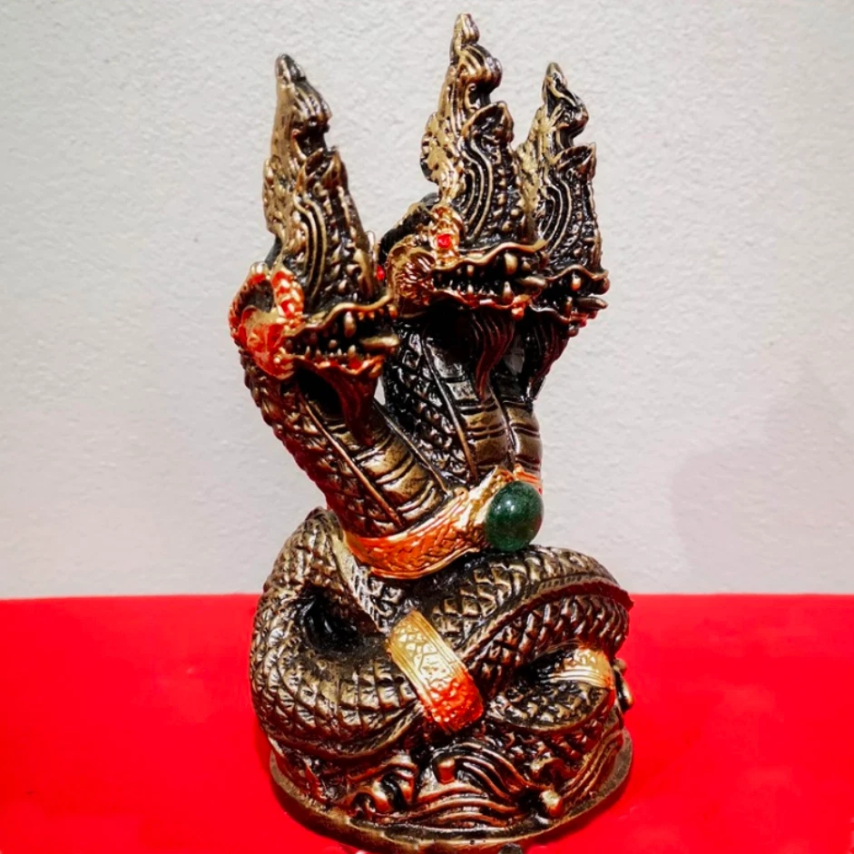 Naga 3 Cabezas Estatua Resina Mezcla Nampee Leklai Polvo Dragón Sagrado Amuleto Tailandés Foto 4 de 4