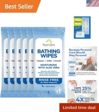 Convenient Rinse-Free Bath Wipes for Adults   Ideal for Sensitive Skin, 48 Count