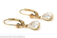 9ct Gold Cz Teardrop Leverback Earrings Gift Boxed Made In Uk 9ct Gold Cz Teardrop Leverback Earrings Gift Boxed Made In Uk