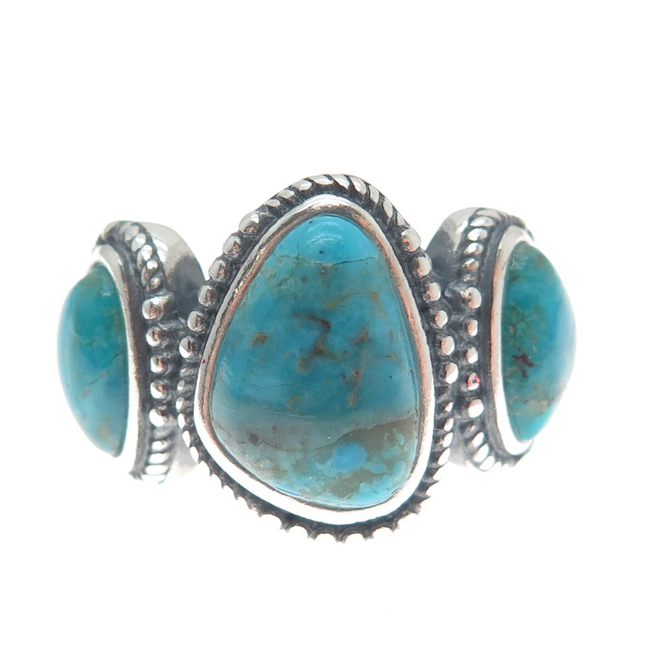 Anillo DESERT WIND 925 Plata de Ley Turquesa Real Suroeste Talla 7.25 Foto 3 de 4
