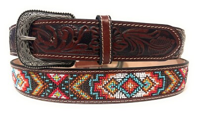 1 3/4'' WIDE COWBOY COWGIRL WESTERN BELT, HAND TOOLED BEADED WESTERN BELT, CINTO