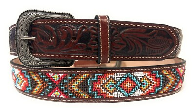 #ad 1 3 4quot; WIDE COWBOY COWGIRL WESTERN BELT HAND TOOLED BEADED WESTERN BELT CINTO $39.99