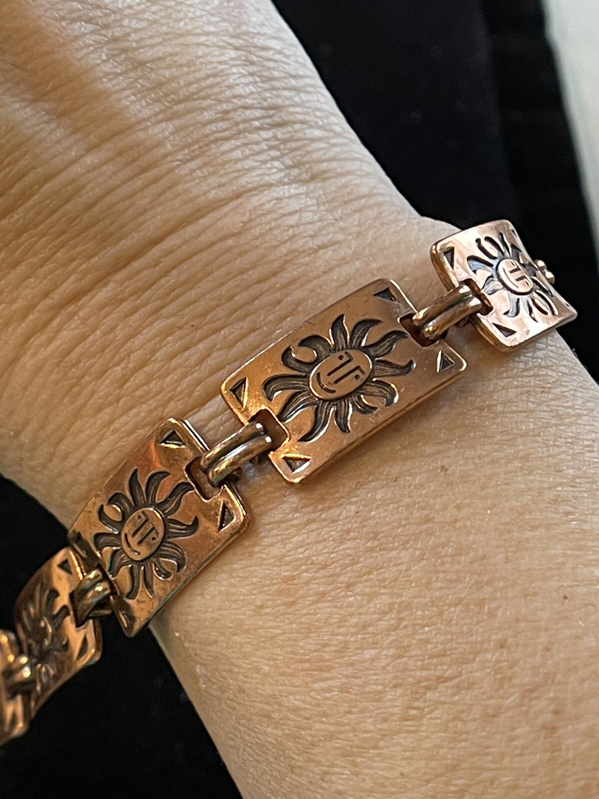 vintage Copper Rectangular Link Panel Bracelet Wi… - image 9