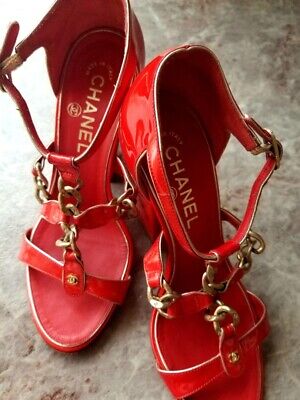 CHANEL High heel Sandal 36.5C Red Authentic Women Used from CHANEL High heel Sandal 36.5C Red Authentic Women Used from
