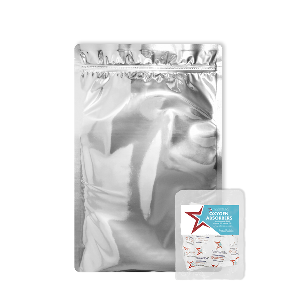 50-Pack 1Qt Mylar Bags with 300cc O2 Absorbers for Food Storage by PackFreshUSA