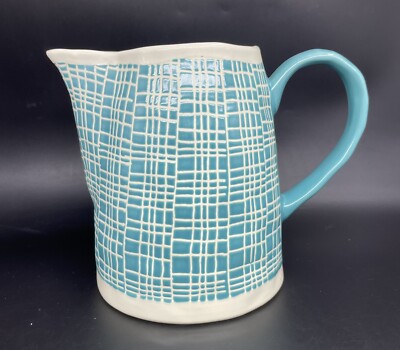 Grace s Teaware Ceramic Pitcher Teal/White Embossed